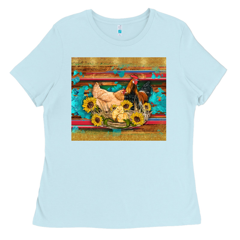 Western Coop Animals Farm Chicken Chick Rooster Sunflowers Wooden Sera Ladies Tee by Artiststas | Teevron