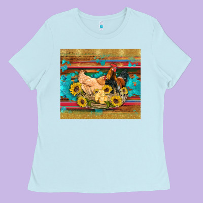 Western Coop Animals Farm Chicken Chick Rooster Sunflowers Wooden Sera Ladies Tee Designed By Artiststas