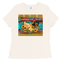 Bone western coop animals farm chicken chick rooster sunflowers wooden sera Ladies Tee - Artiststas