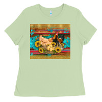 Matcha western coop animals farm chicken chick rooster sunflowers wooden sera Ladies Tee - Artiststas