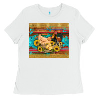 White western coop animals farm chicken chick rooster sunflowers wooden sera Ladies Tee - Artiststas