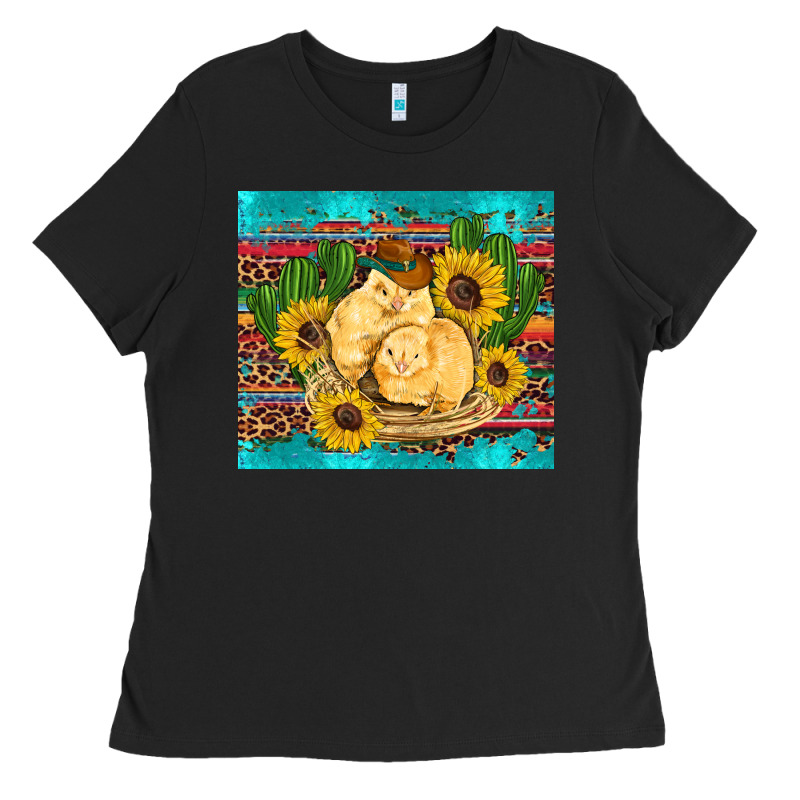 Western Chicks Coop Animals Sunflowers Cactus Serape Leopard Turquoise Ladies Tee by Artiststas | Teevron