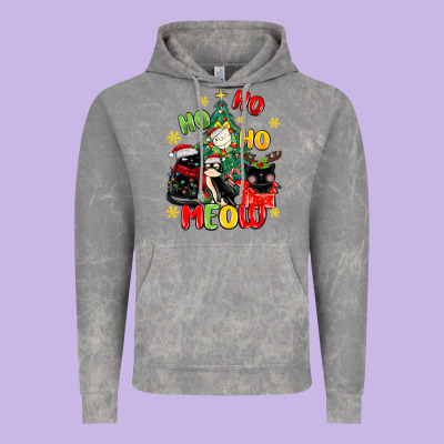 Ho Ho Ho Meow Vintage Hoodie Designed By Maliassmallbusiness