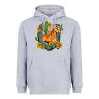 Heather Grey western horse cactus sunflowers horseshoe Heavyweight Hoodie - OliviaCreatesArt