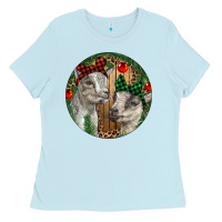 Baby Blue Baby Goats Christmas Ladies Tee - RanaPortraitStore