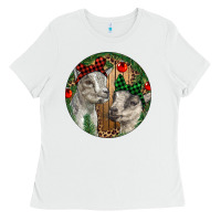 White Baby Goats Christmas Ladies Tee - RanaPortraitStore