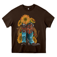 Chocolate Brown western boots with sunflowers Heavy Core Tee - Artiststas