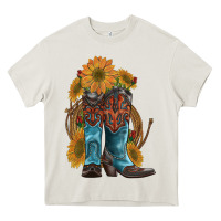 Western Boots With Sunflowers Heavy Core Tee | Teevron