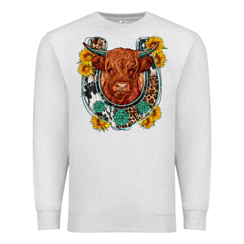 Western Leopard Cowhide Cow Horseshoe Premium Sweatshirt by OliviaCreatesArt | Teevron