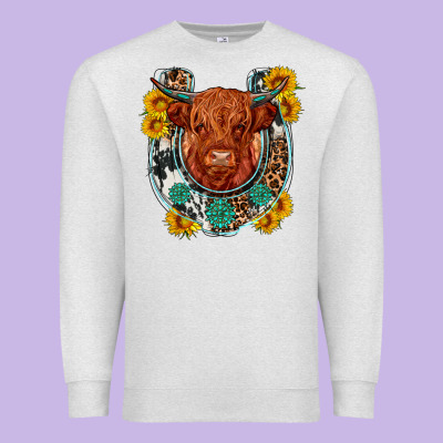 Western Leopard Cowhide Cow Horseshoe Premium Sweatshirt Designed By Oliviacreatesart