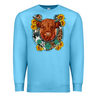 Ocean Blue western leopard cowhide cow horseshoe Premium Sweatshirt - OliviaCreatesArt