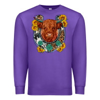 Purple western leopard cowhide cow horseshoe Premium Sweatshirt - OliviaCreatesArt
