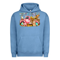 Pigment Pebble Blue Happy Easter Animal Farm Truck Urban Hoodie - CowhideDigitalArt