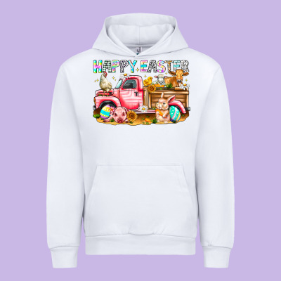 Happy Easter Animal Farm Truck Urban Hoodie Designed By Cowhidedigitalart