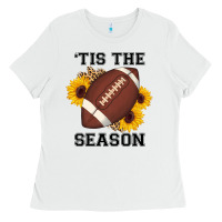 White tis the season football sunflower Ladies Tee - AdoDesignShop