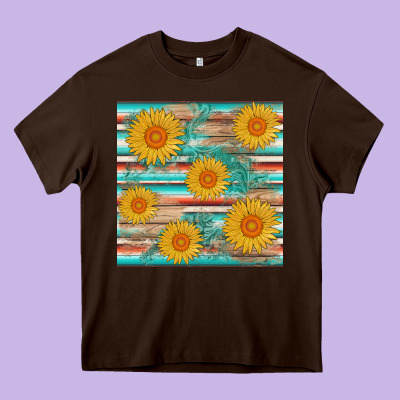 Sunflower Wood Serape  Leather Seamless Heavy Core Tee Designed By Adodesignshop