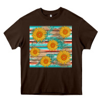 Chocolate Brown sunflower wood serape  leather seamless Heavy Core Tee - AdoDesignShop