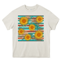 Cream sunflower wood serape  leather seamless Heavy Core Tee - AdoDesignShop