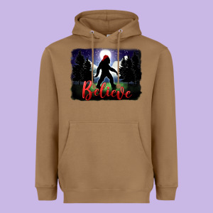 Bigfoot Believe Christmas Heavyweight Hoodie Designed By Fadigitalartstudio