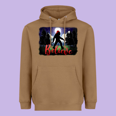 Bigfoot Believe Christmas Heavyweight Hoodie Designed By Fadigitalartstudio