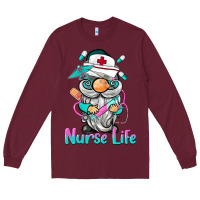 Burgundy nurse life  gnome Long Sleeve Tee - BarkalooDesign