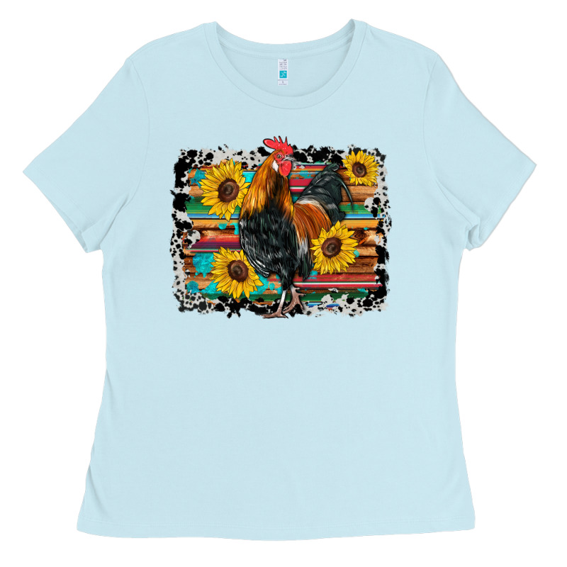 Western Rooster Coop Animals Sunflowers Cowhide Serape Wooden Ladies Tee by Artiststas | Teevron