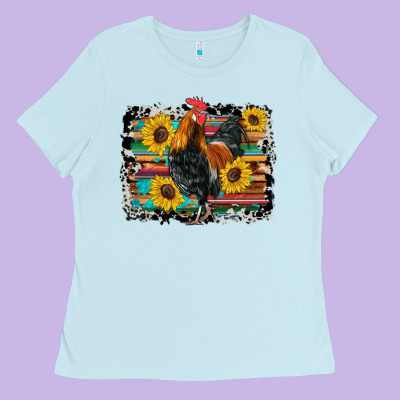 Western Rooster Coop Animals Sunflowers Cowhide Serape Wooden Ladies Tee Designed By Artiststas