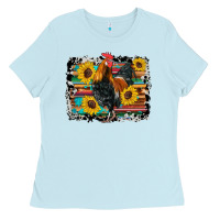 Baby Blue western rooster coop animals sunflowers cowhide serape wooden Ladies Tee - Artiststas
