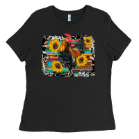 Black western rooster coop animals sunflowers cowhide serape wooden Ladies Tee - Artiststas