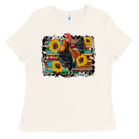 Bone western rooster coop animals sunflowers cowhide serape wooden Ladies Tee - Artiststas