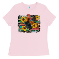 Bubblegum Pink western rooster coop animals sunflowers cowhide serape wooden Ladies Tee - Artiststas