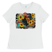 White western rooster coop animals sunflowers cowhide serape wooden Ladies Tee - Artiststas