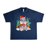 Navy cute christmas hippopotamus Urban Heavy Tee - MaliasSmallBusiness