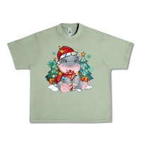 Oil Green cute christmas hippopotamus Urban Heavy Tee - MaliasSmallBusiness