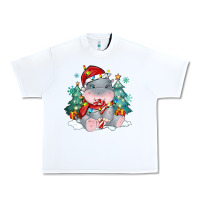 White cute christmas hippopotamus Urban Heavy Tee - MaliasSmallBusiness