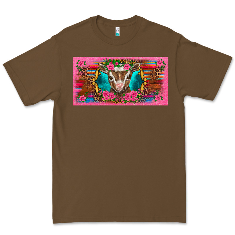 Western Baby Boer Goat Pink Flowers Serape Leopard Pink Glitter Patter Premium Tee by BarkalooDesign | Teevron