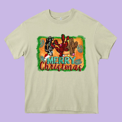 Merry Christmas Cactus Heavy Core Tee Designed By Adodesignshop