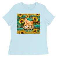 Baby Blue western farm chicken coop animals sunflowers leopard turquoise wooden Ladies Tee - Artiststas