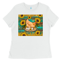 White western farm chicken coop animals sunflowers leopard turquoise wooden Ladies Tee - Artiststas