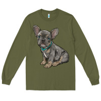 Army Green french bulldog Long Sleeve Tee - RanaPortraitStore