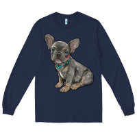 Navy french bulldog Long Sleeve Tee - RanaPortraitStore