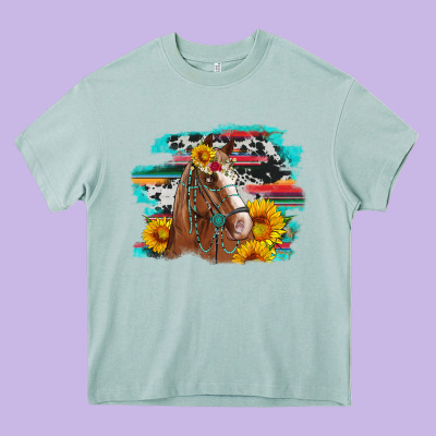 Horse With Sunflowers Heavy Core Tee Designed By Artiststas