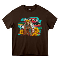 Chocolate Brown horse with sunflowers Heavy Core Tee - Artiststas