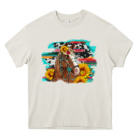 Cream horse with sunflowers Heavy Core Tee - Artiststas