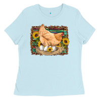 Baby Blue western farm chicken coop animals eggs sunflowers leopard serape woode Ladies Tee - Artiststas
