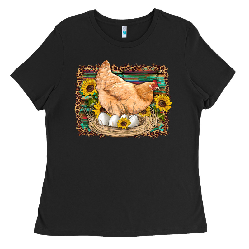 Western Farm Chicken Coop Animals Eggs Sunflowers Leopard Serape Woode Ladies Tee by Artiststas | Teevron