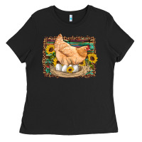 Black western farm chicken coop animals eggs sunflowers leopard serape woode Ladies Tee - Artiststas