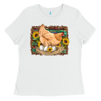 White western farm chicken coop animals eggs sunflowers leopard serape woode Ladies Tee - Artiststas