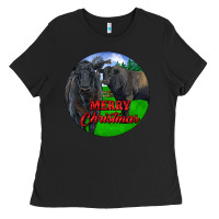 Black Black Angus Cattle and Bull Merry Christmas Ladies Tee - RanaPortraitStore