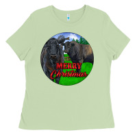 Matcha Black Angus Cattle and Bull Merry Christmas Ladies Tee - RanaPortraitStore